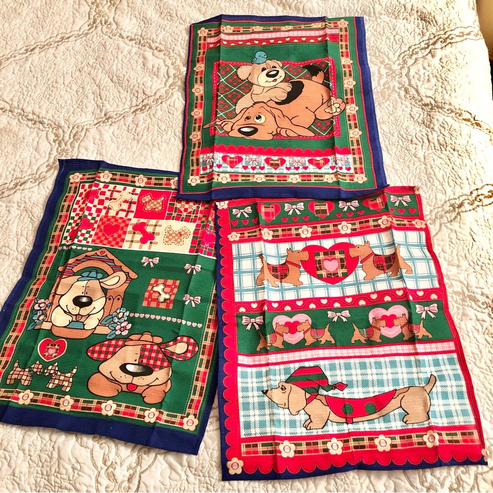 Vintage New 3 Linen/cotton colorful towels